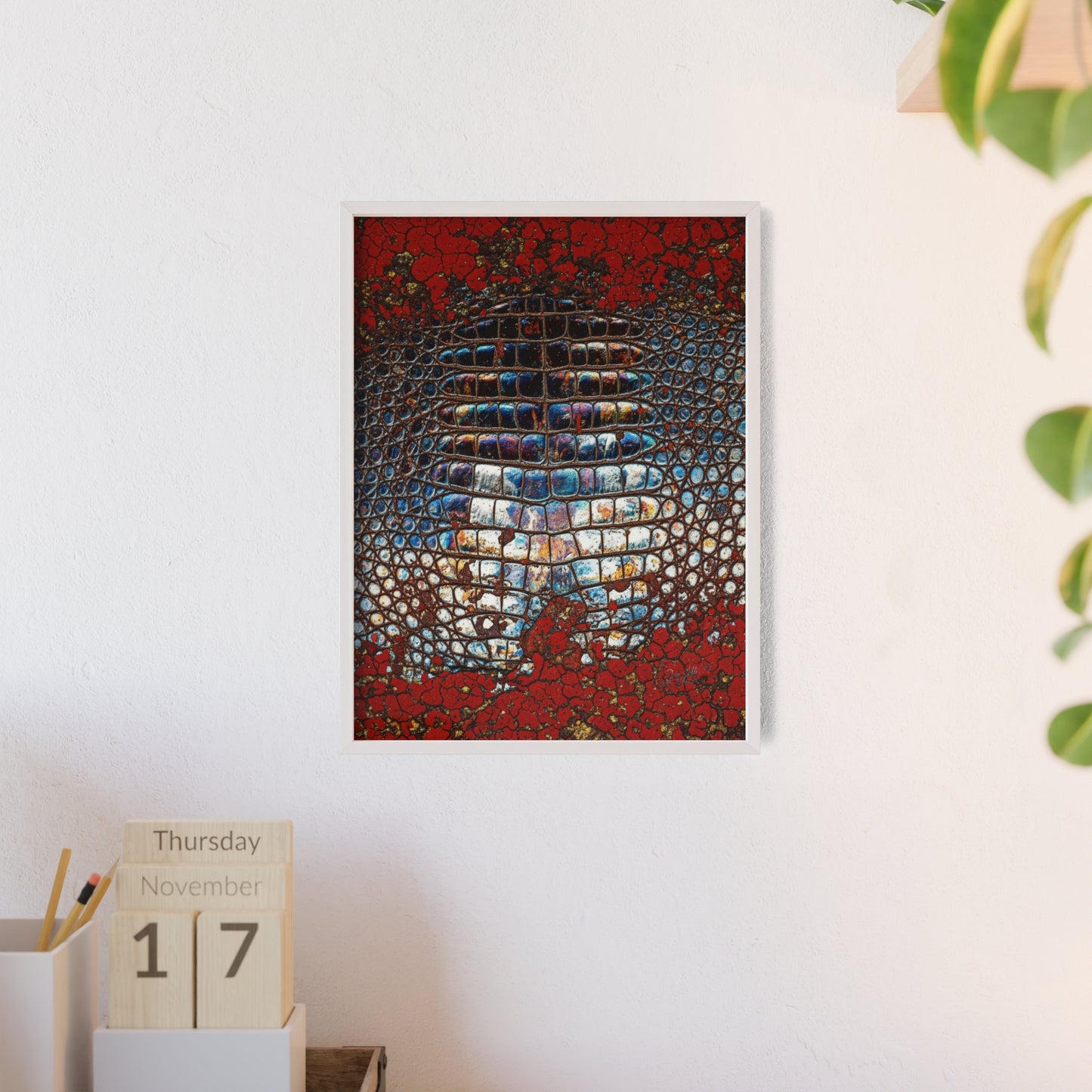Red Crocodile Style Wall Art Stylish Wooden Frame Poster By QueenNoble