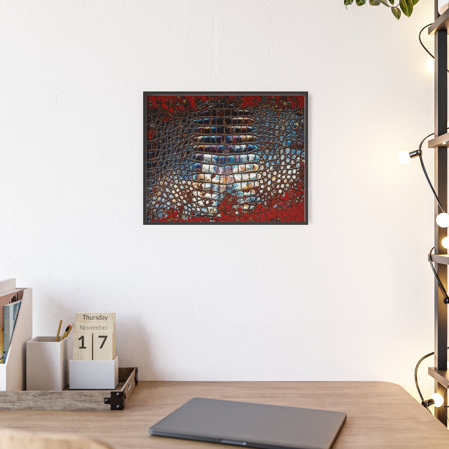 Red Crocodile Style Wall Art Stylish Wooden Frame Poster By QueenNoble