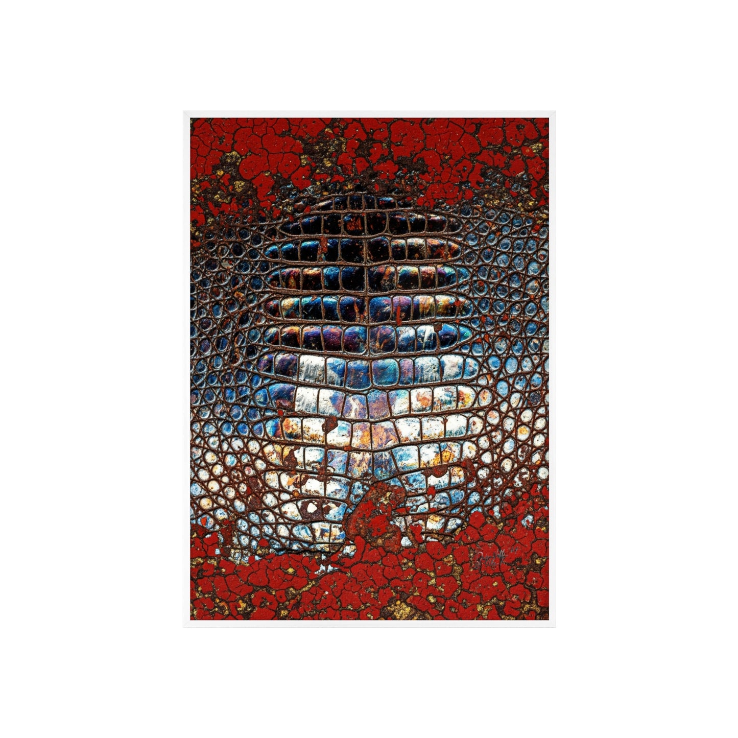 Red Crocodile Style Wall Art Stylish Wooden Frame Poster By QueenNoble