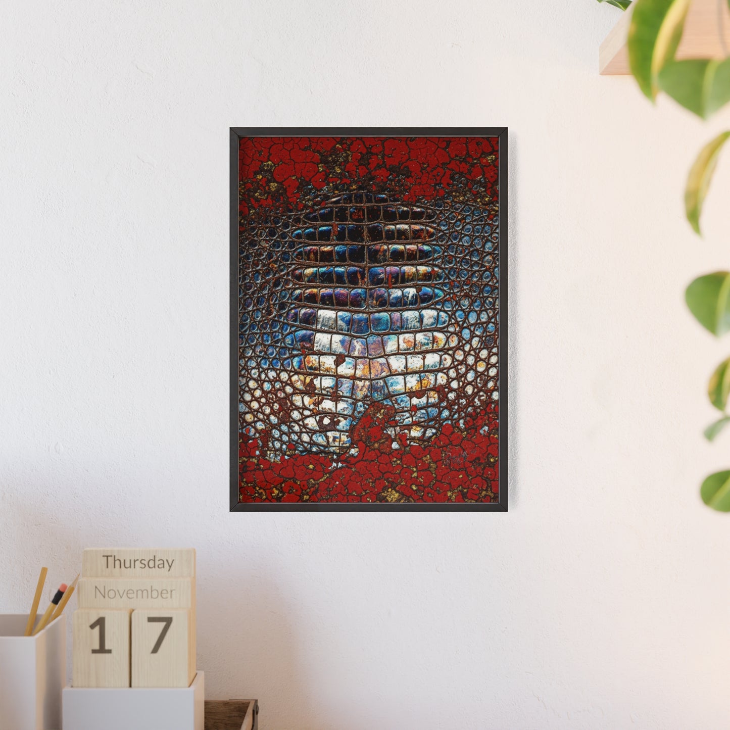Red Crocodile Style Wall Art Stylish Wooden Frame Poster By QueenNoble