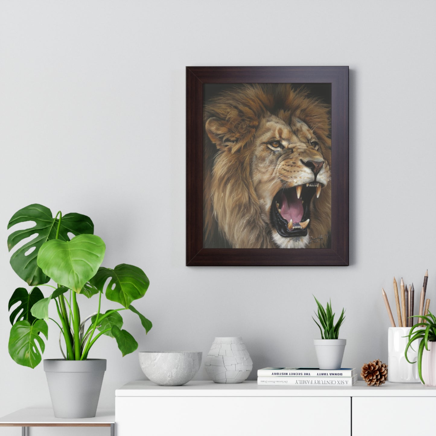Majestic Lion Framed Vertical Poster, Animal Wall Art, Wildlife Print By QueenNoble