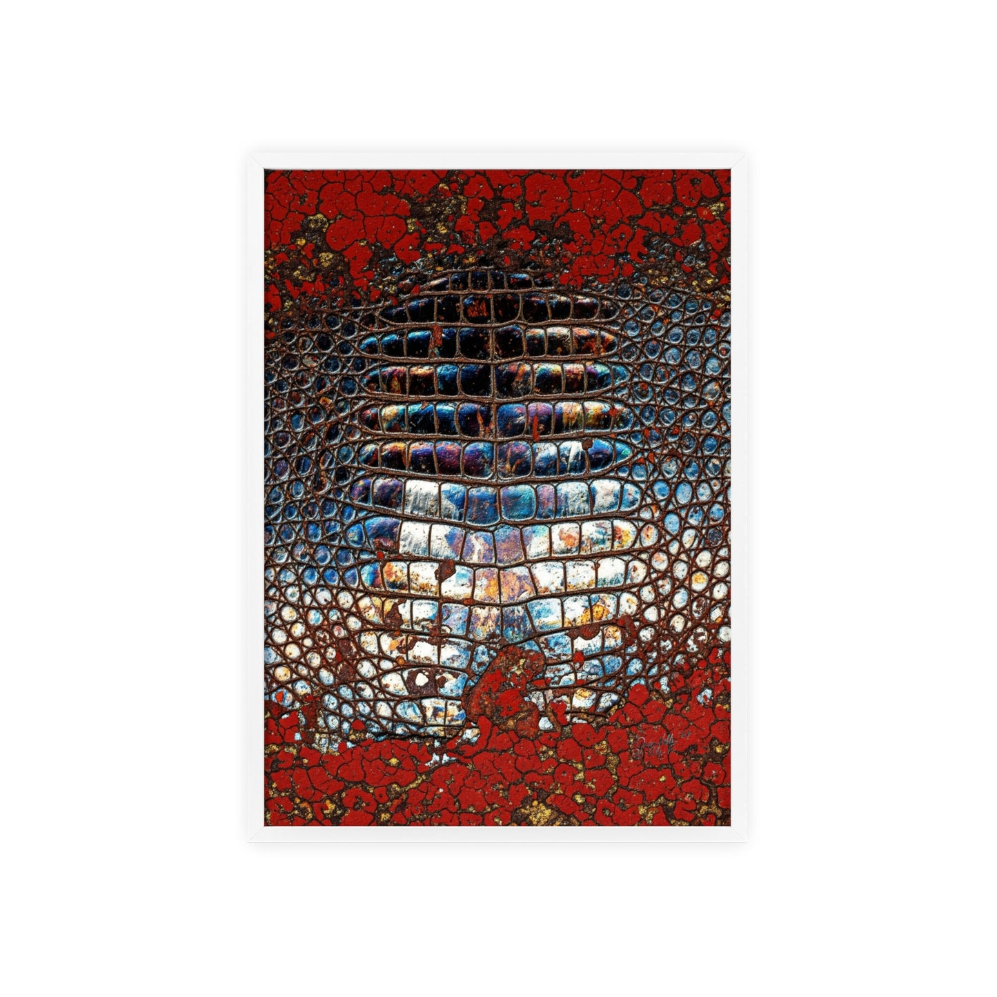 Red Crocodile Style Wall Art Stylish Wooden Frame Poster By QueenNoble