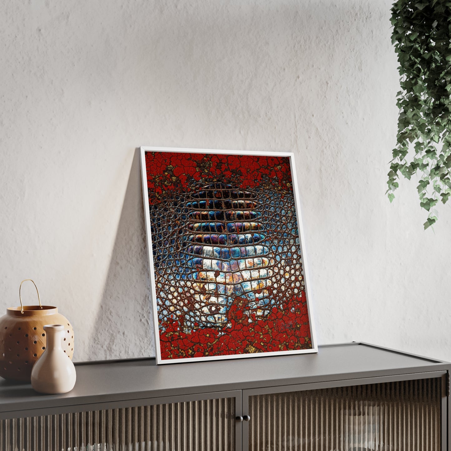 Red Crocodile Style Wall Art Stylish Wooden Frame Poster By QueenNoble