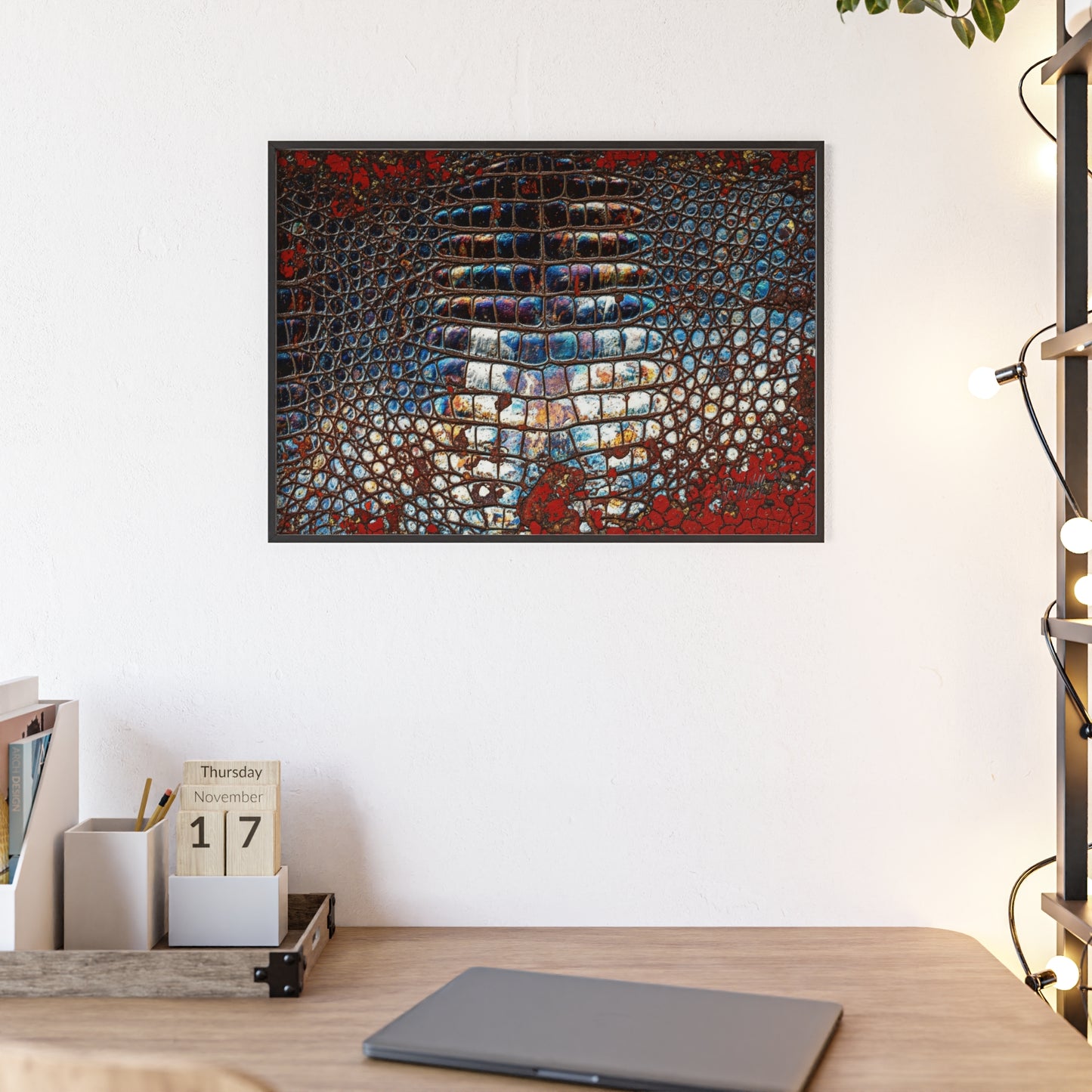 Red Crocodile Style Wall Art Stylish Wooden Frame Poster By QueenNoble