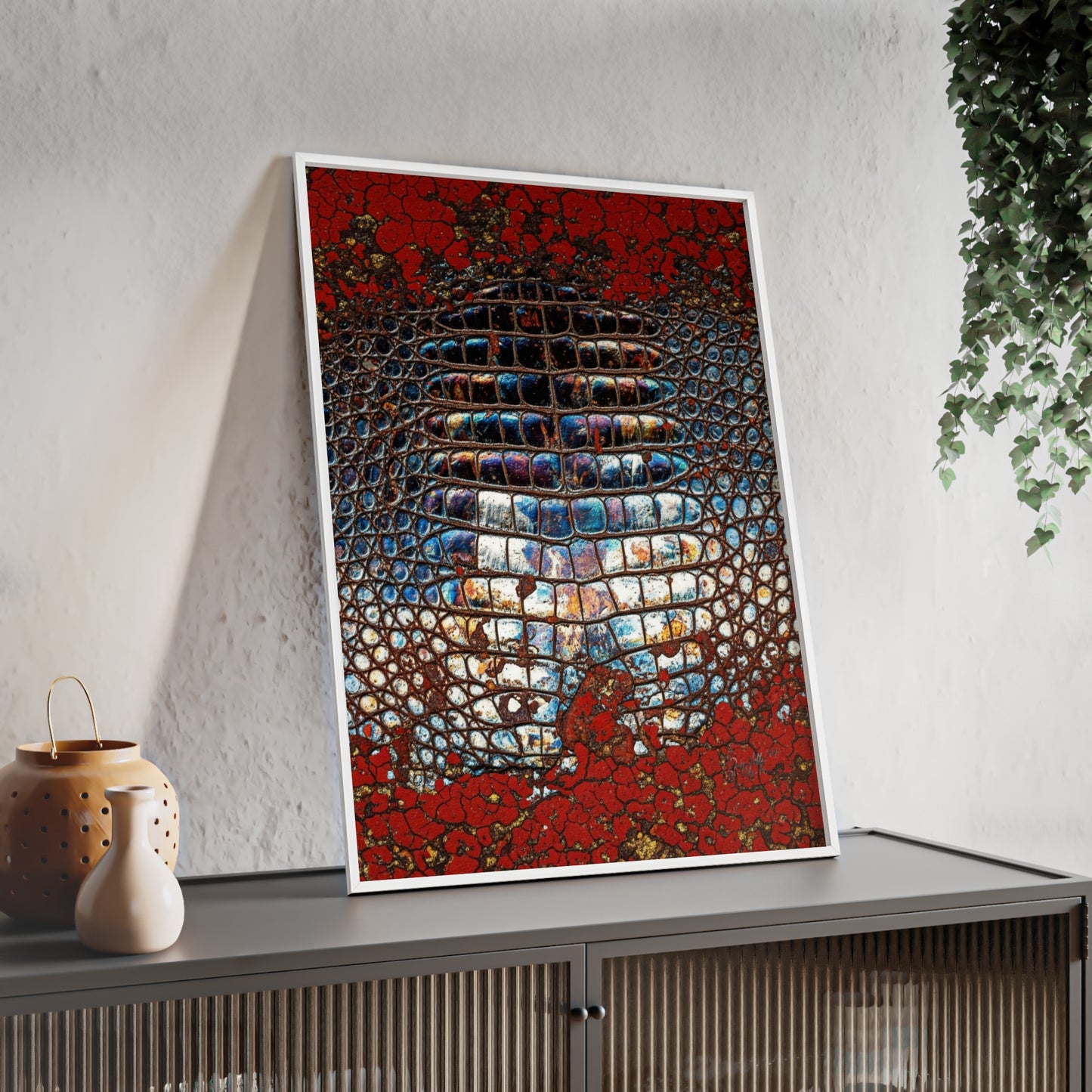 Red Crocodile Style Wall Art Stylish Wooden Frame Poster By QueenNoble