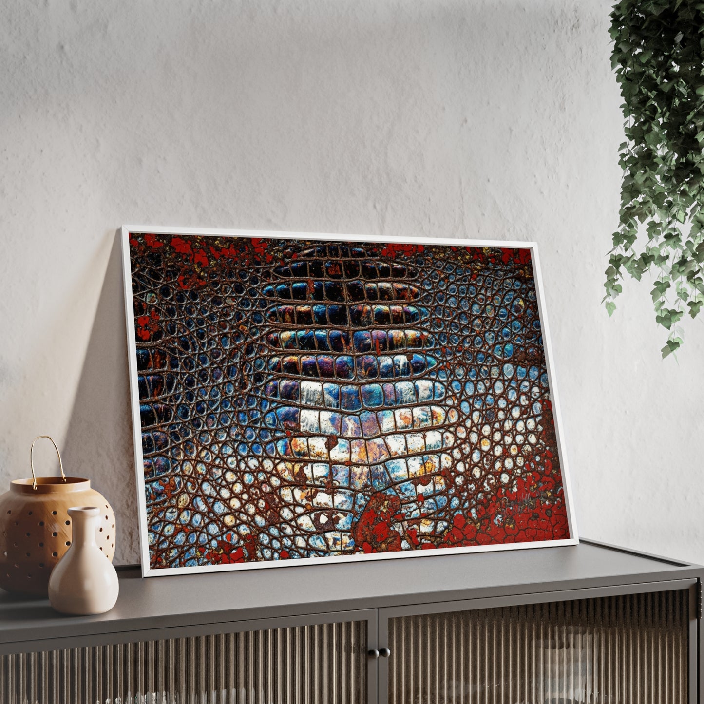 Red Crocodile Style Wall Art Stylish Wooden Frame Poster By QueenNoble