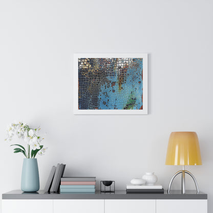 Cracking Mosaic Framed Poster, Unique Blue Wall Art Print By QueenNoble