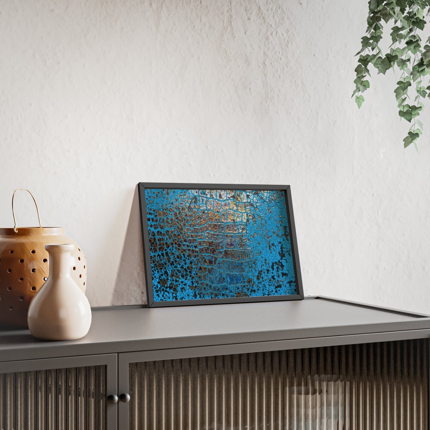 Gallery-Ready Blue Croco Abstract Framed Poster – Modern Wall Art for Home & Office