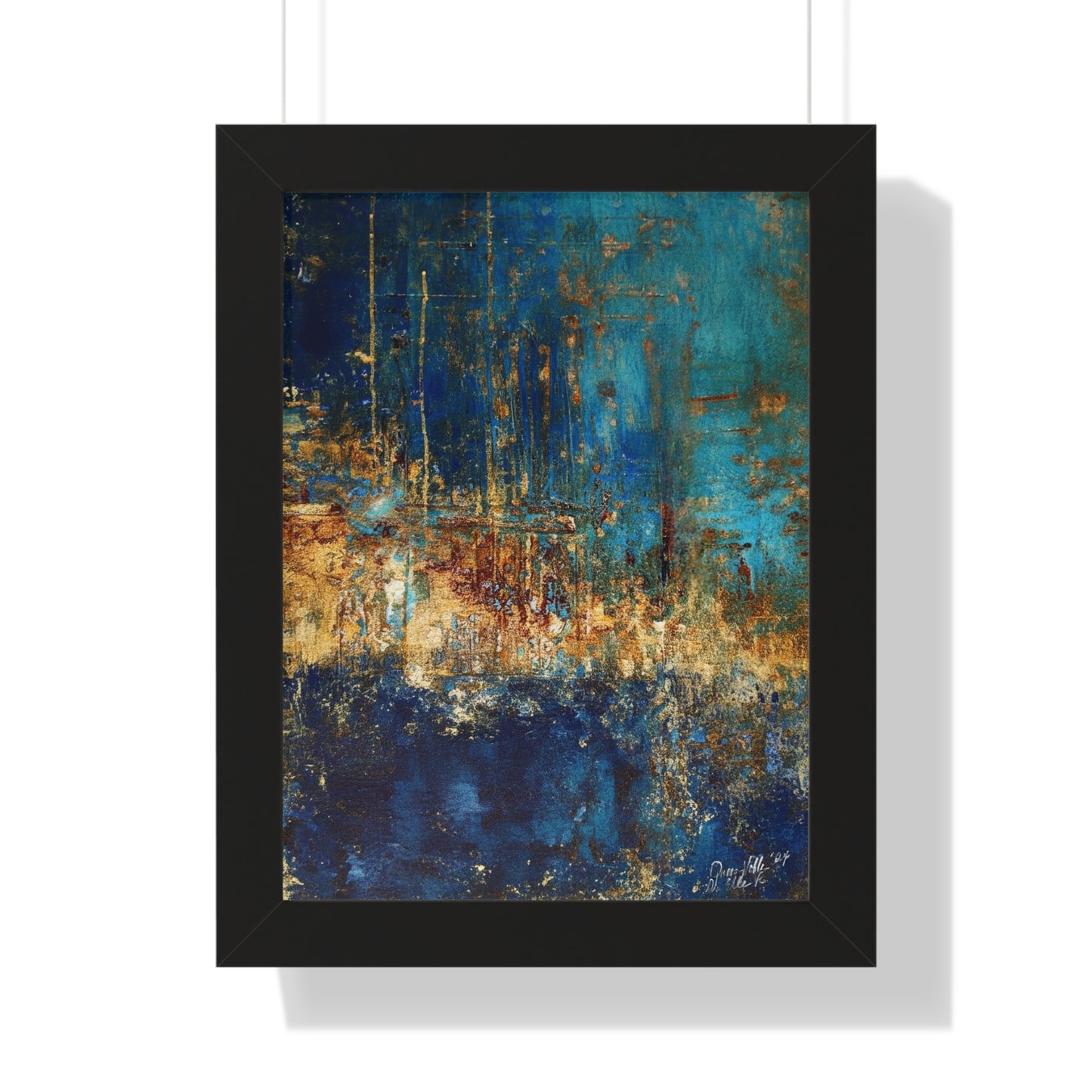 Abstract Blue Framed Vertical Poster, Modern Wall Art By QueenNoble