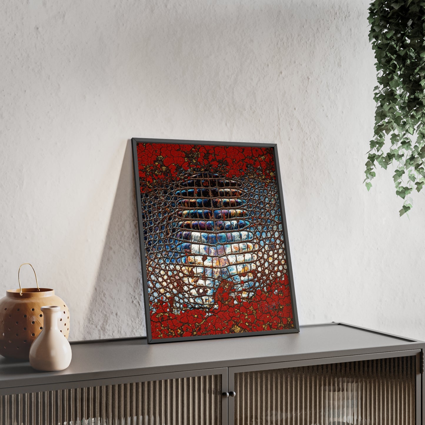 Red Crocodile Style Wall Art Stylish Wooden Frame Poster By QueenNoble