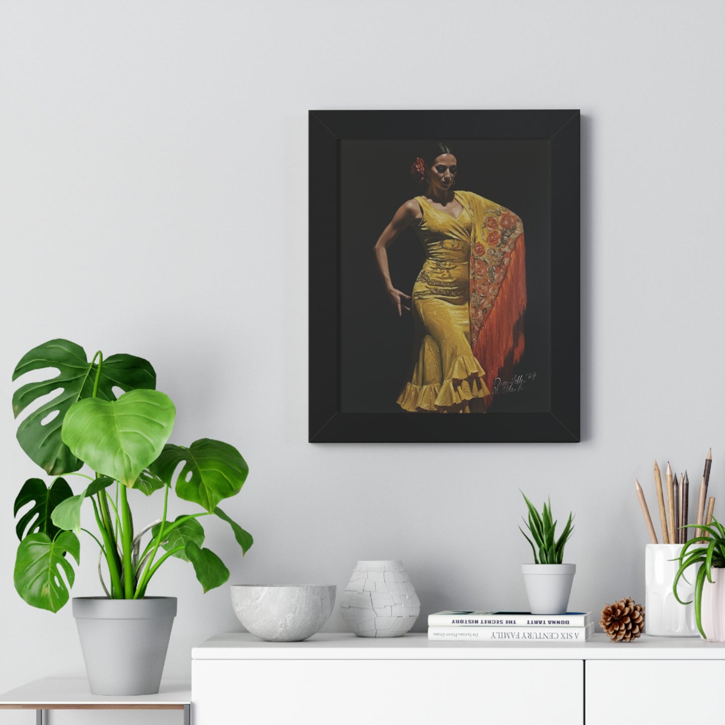 Elegant Flamenco Dancer Framed Vertical Poster, Wall Art By QueenNoble
