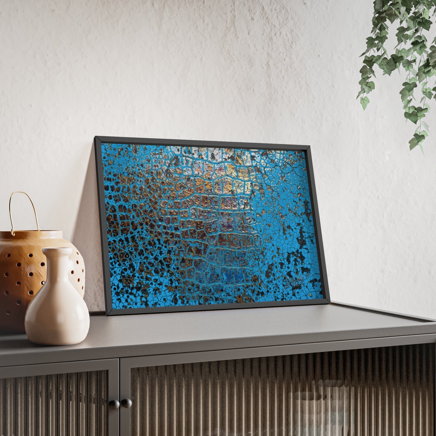 Gallery-Ready Blue Croco Abstract Framed Poster – Modern Wall Art for Home & Office