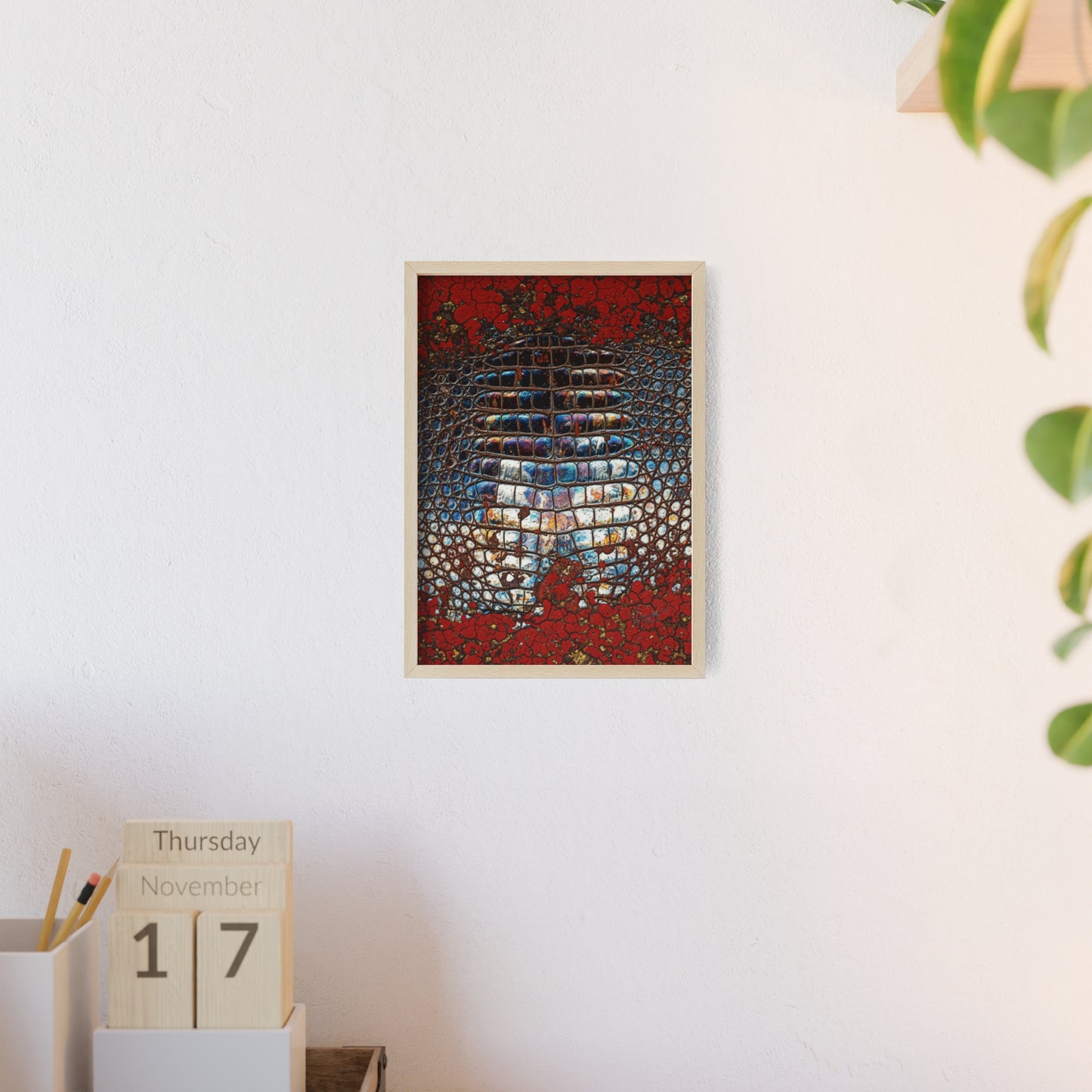 Red Crocodile Style Wall Art Stylish Wooden Frame Poster By QueenNoble