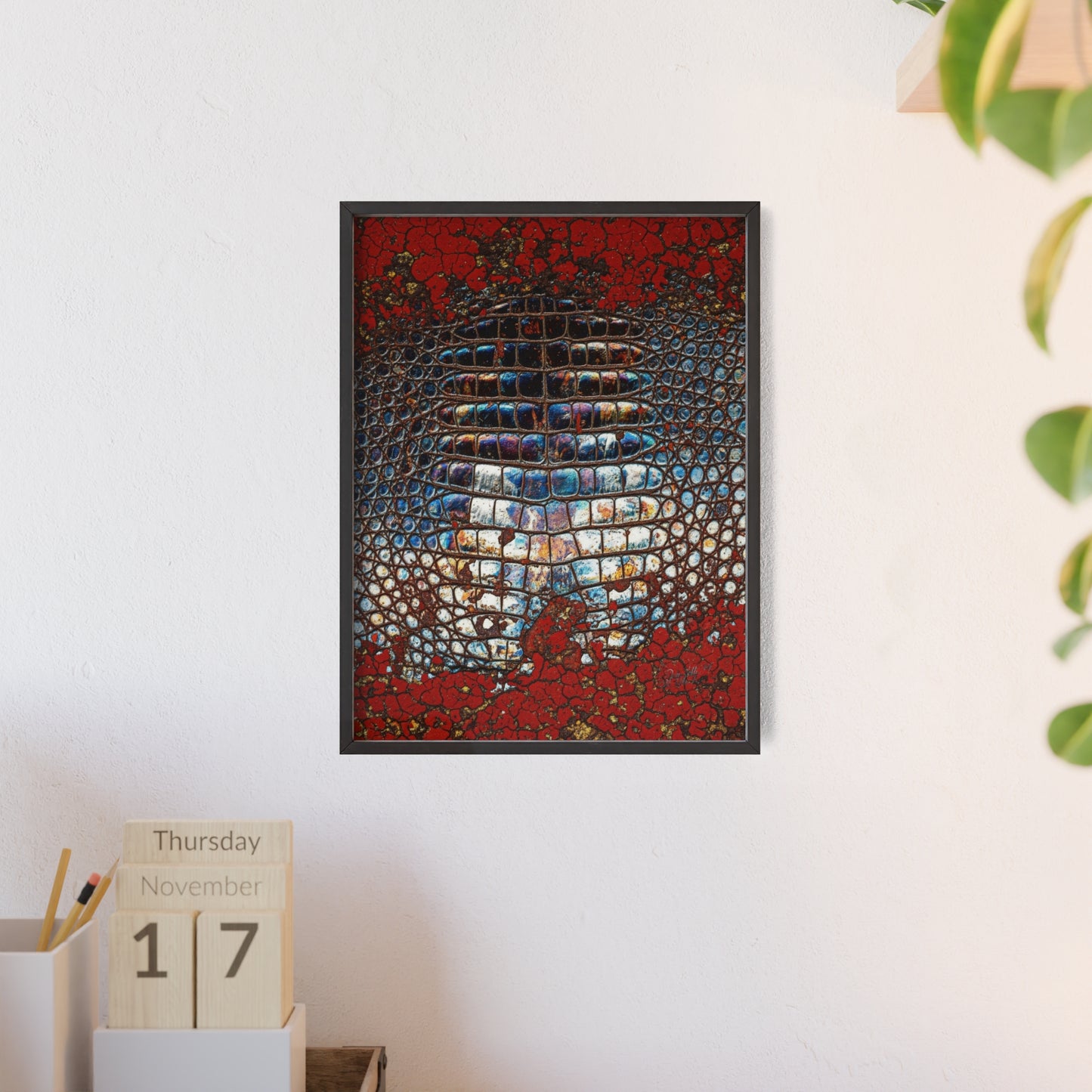 Red Crocodile Style Wall Art Stylish Wooden Frame Poster By QueenNoble
