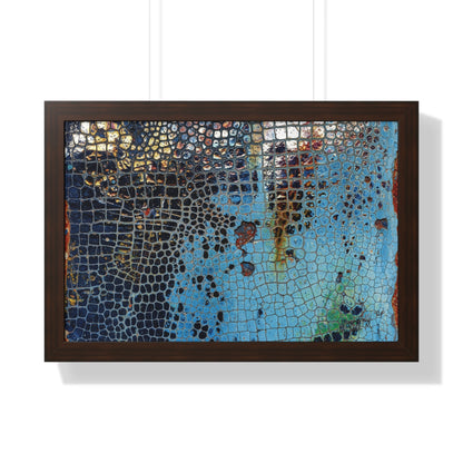 Cracking Mosaic Framed Poster, Unique Blue Wall Art Print By QueenNoble