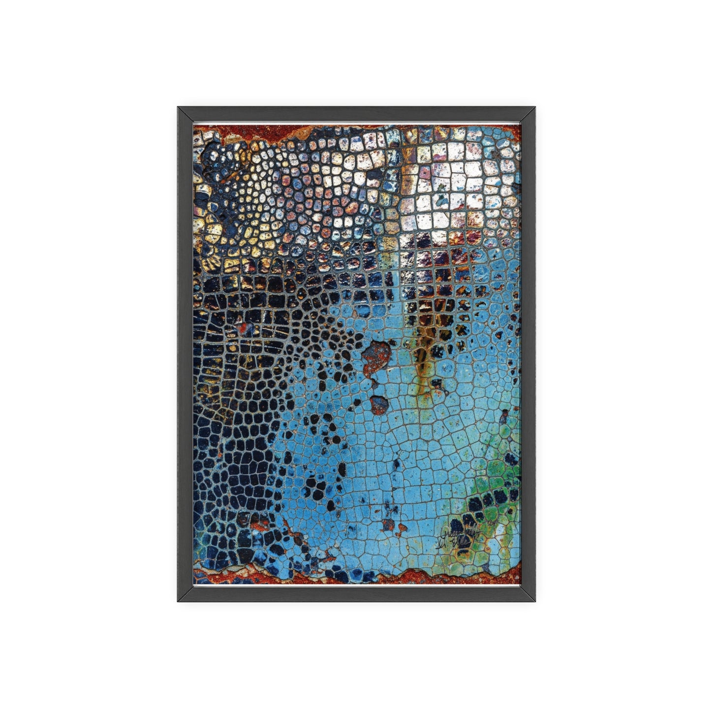 Poster with frame - Blue Cracking Crocodile Texture by QueenNoble