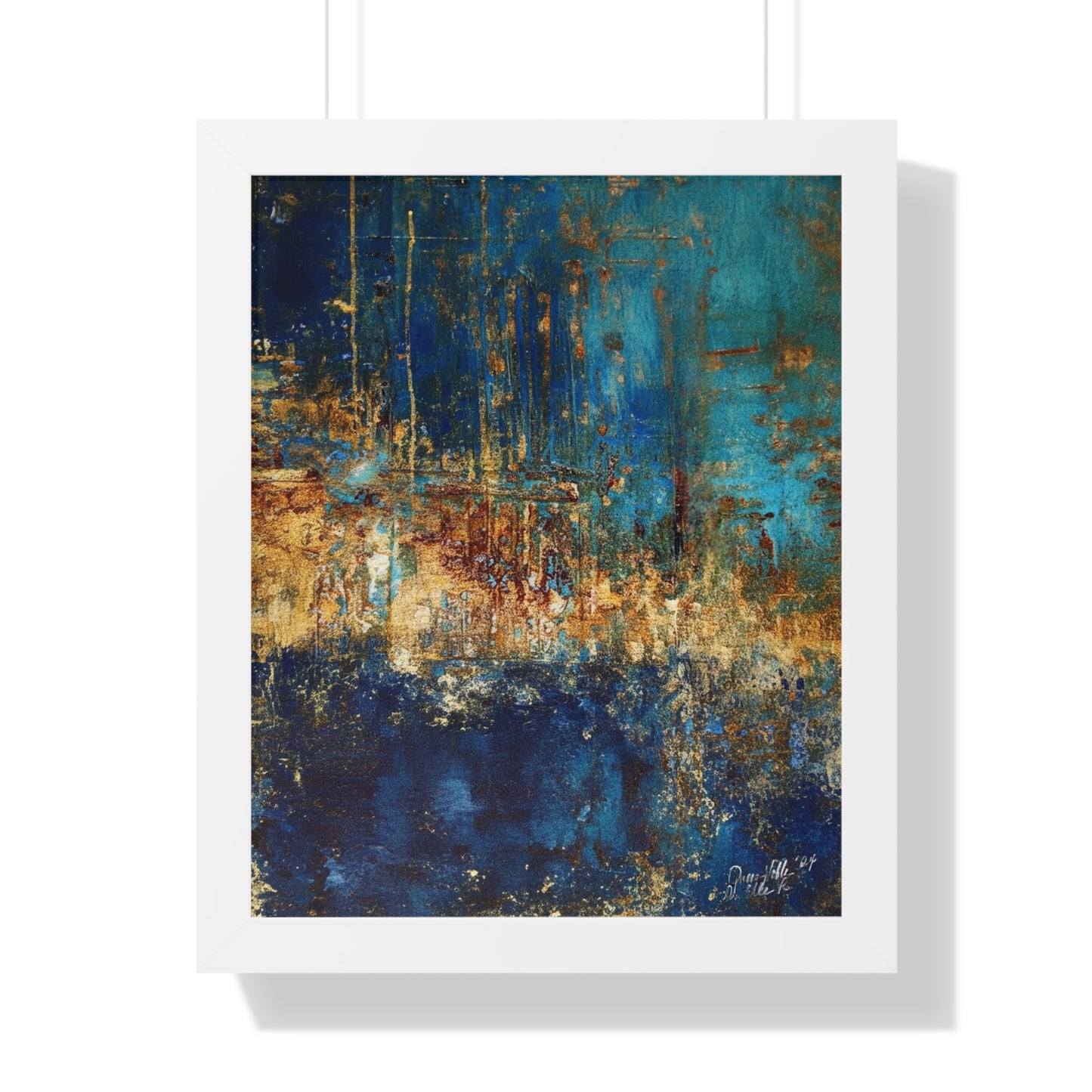 Abstract Blue Framed Vertical Poster, Modern Wall Art By QueenNoble