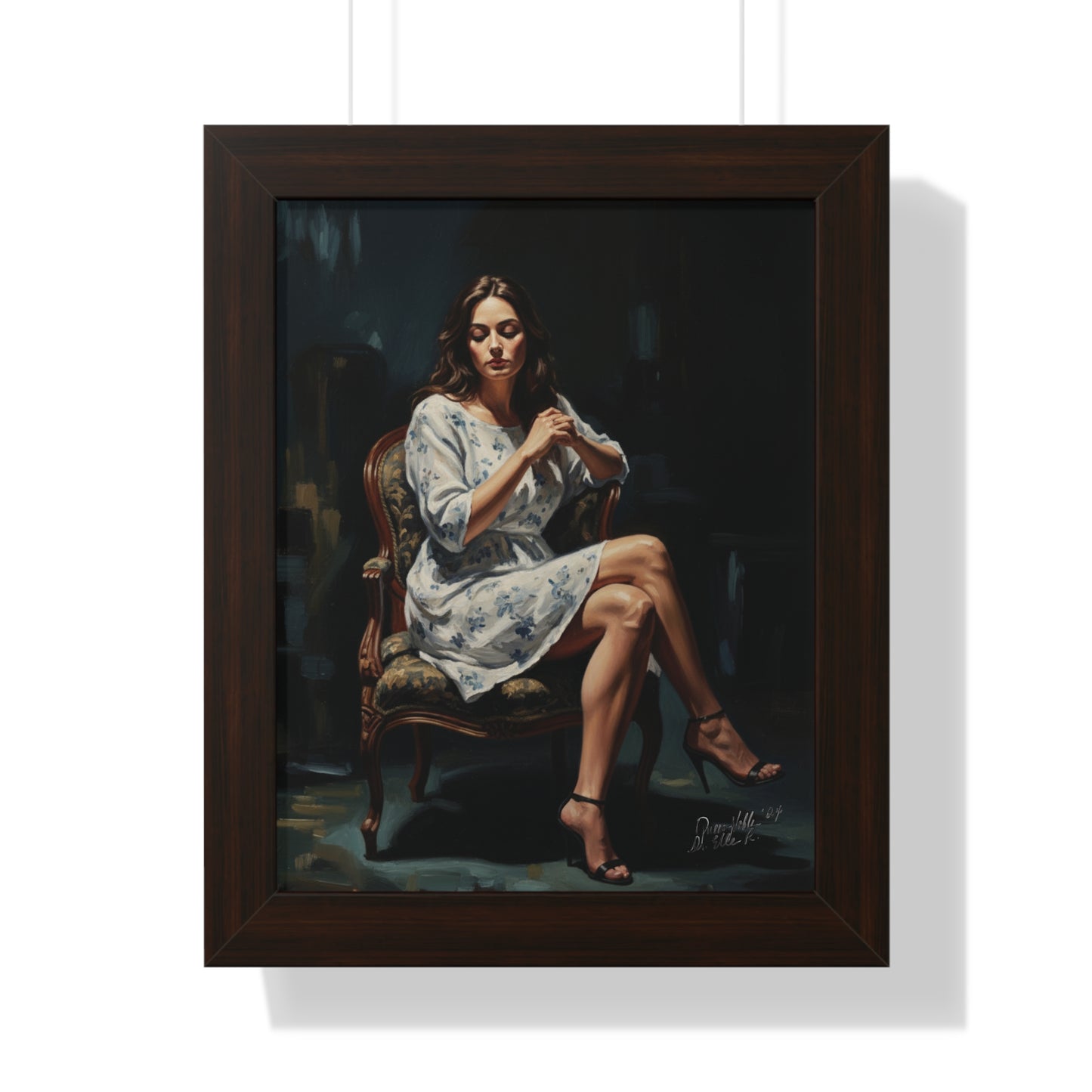 Lady On Chair Framed Vertical Poster for Home Decor, Wall Art Print