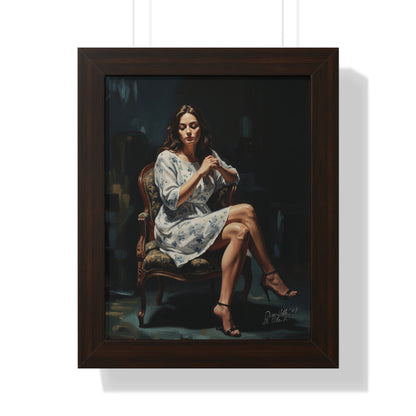 Lady On Chair Framed Vertical Poster for Home Decor, Wall Art Print