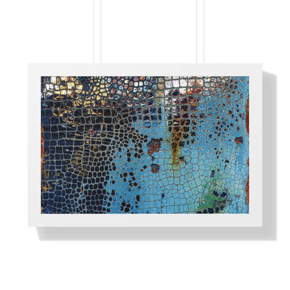 Cracking Mosaic Framed Poster, Unique Blue Wall Art Print By QueenNoble
