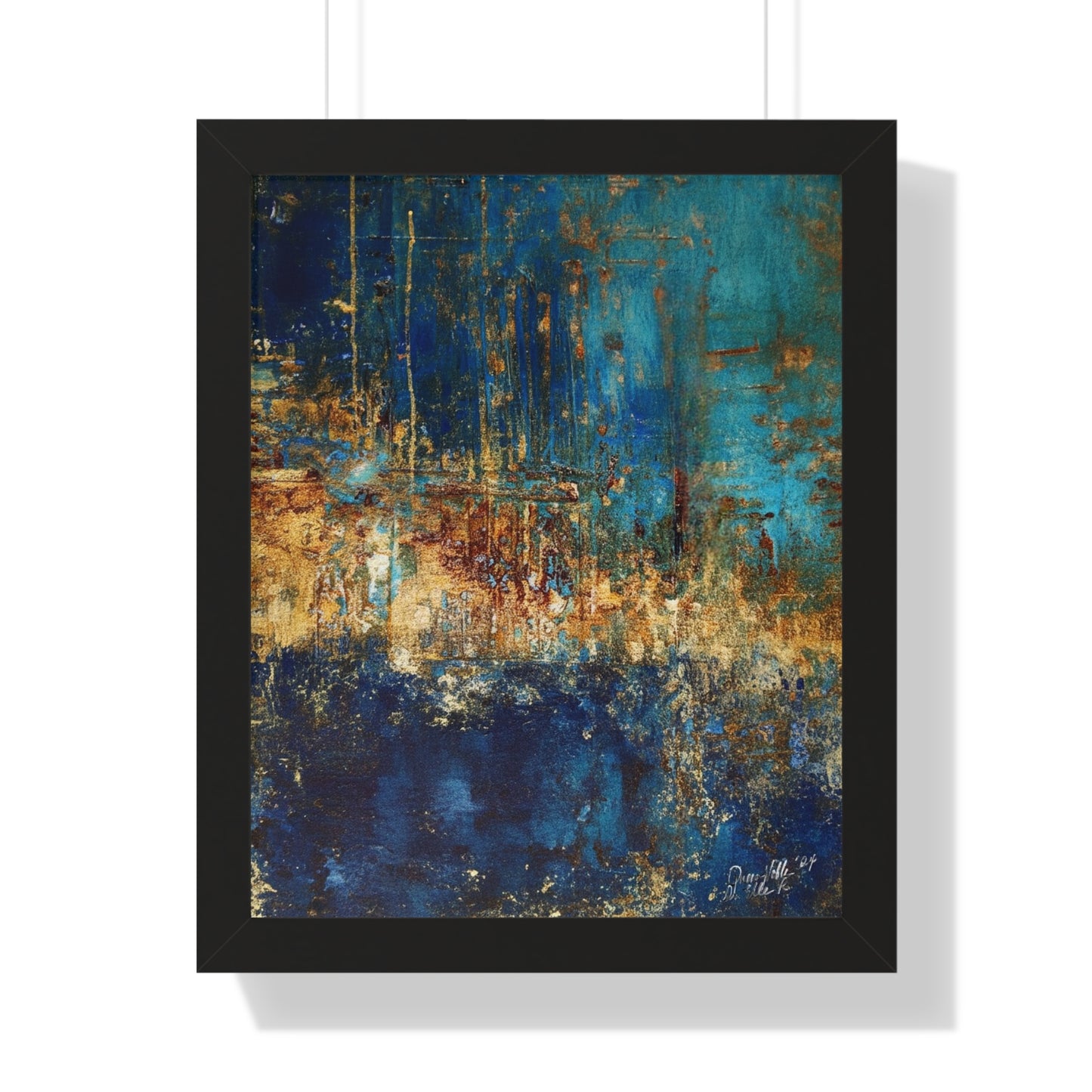 Abstract Blue Framed Vertical Poster, Modern Wall Art By QueenNoble