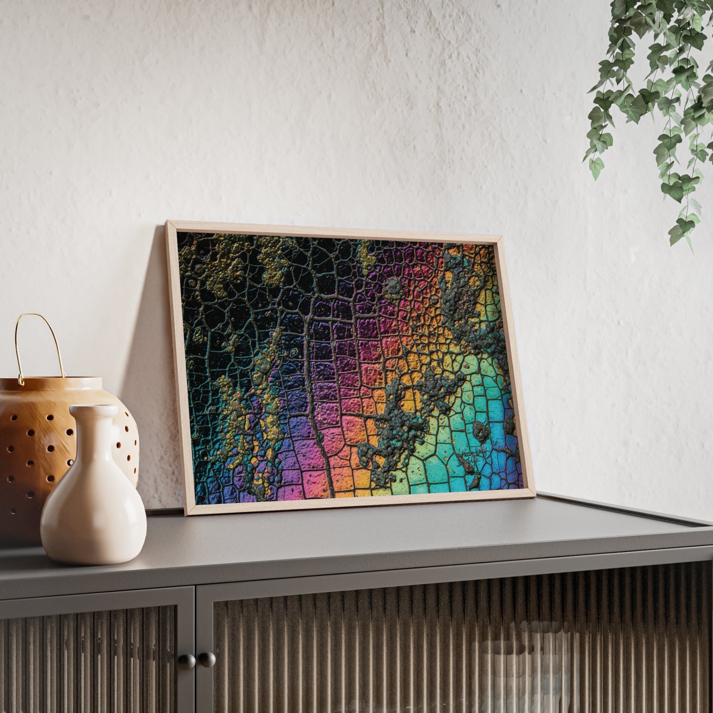 Rainbow Textured Art Poster with Wooden Frame Wall Art By QueenNoble