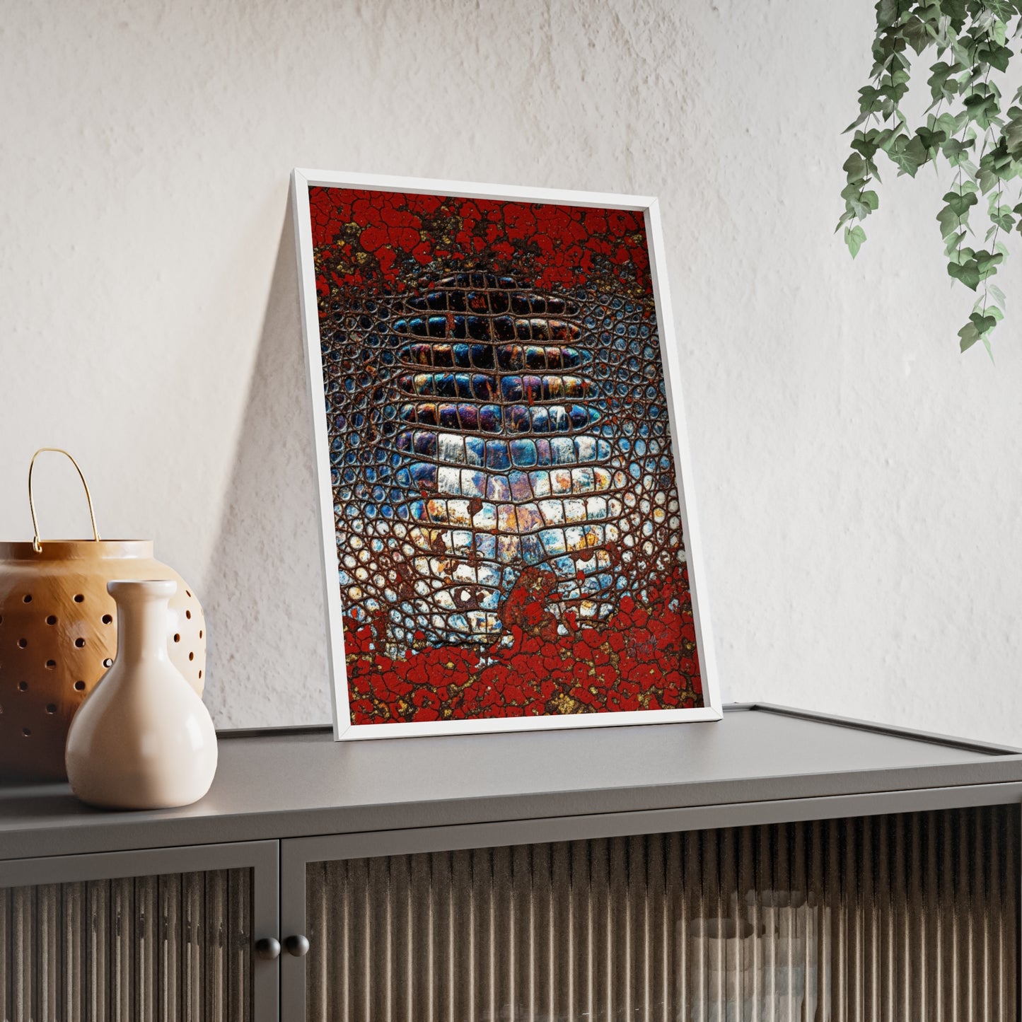 Red Crocodile Style Wall Art Stylish Wooden Frame Poster By QueenNoble