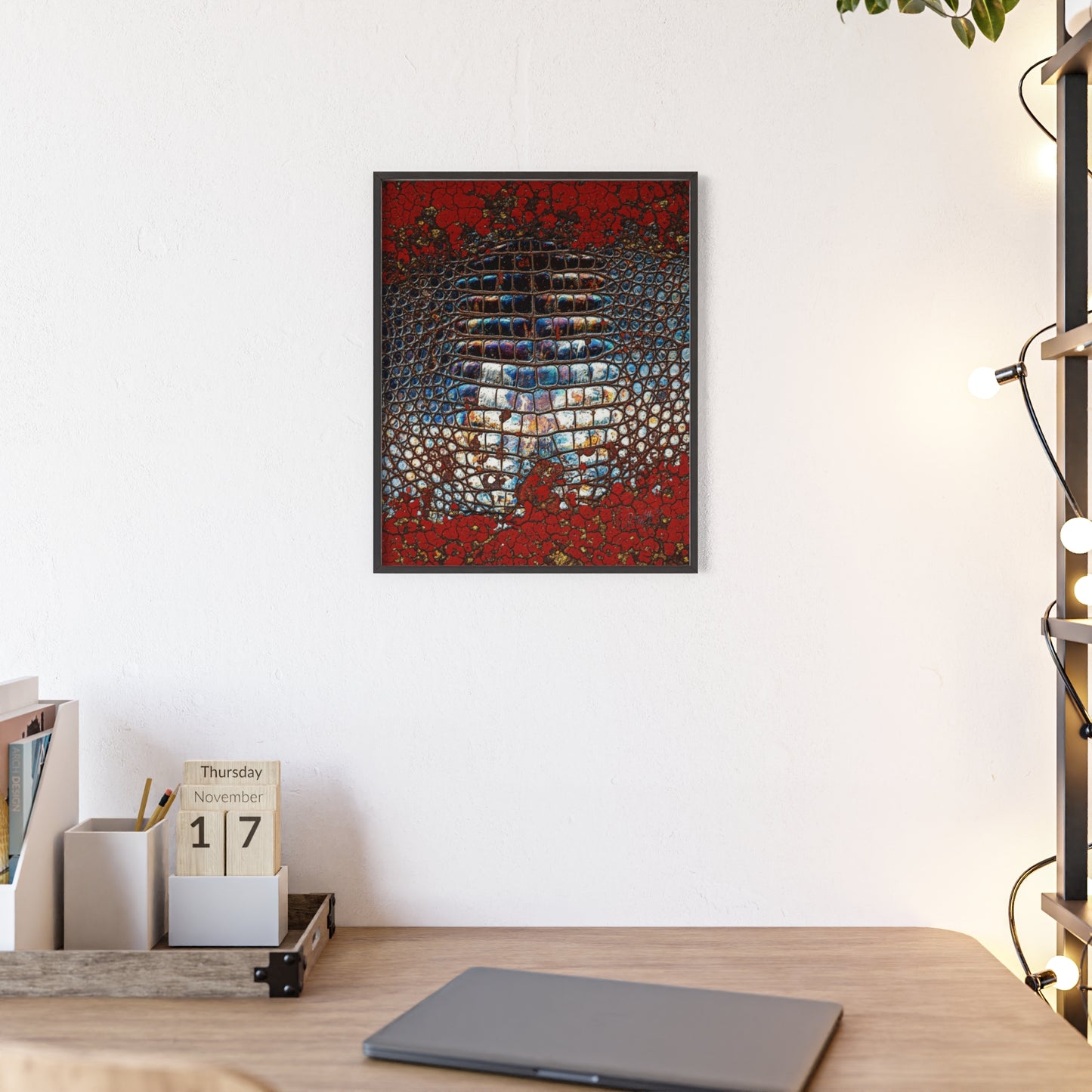 Red Crocodile Style Wall Art Stylish Wooden Frame Poster By QueenNoble