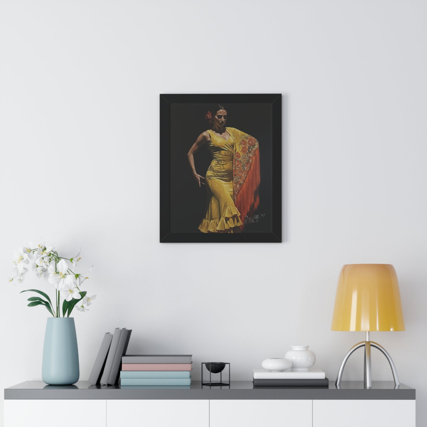 Elegant Flamenco Dancer Framed Vertical Poster, Wall Art By QueenNoble