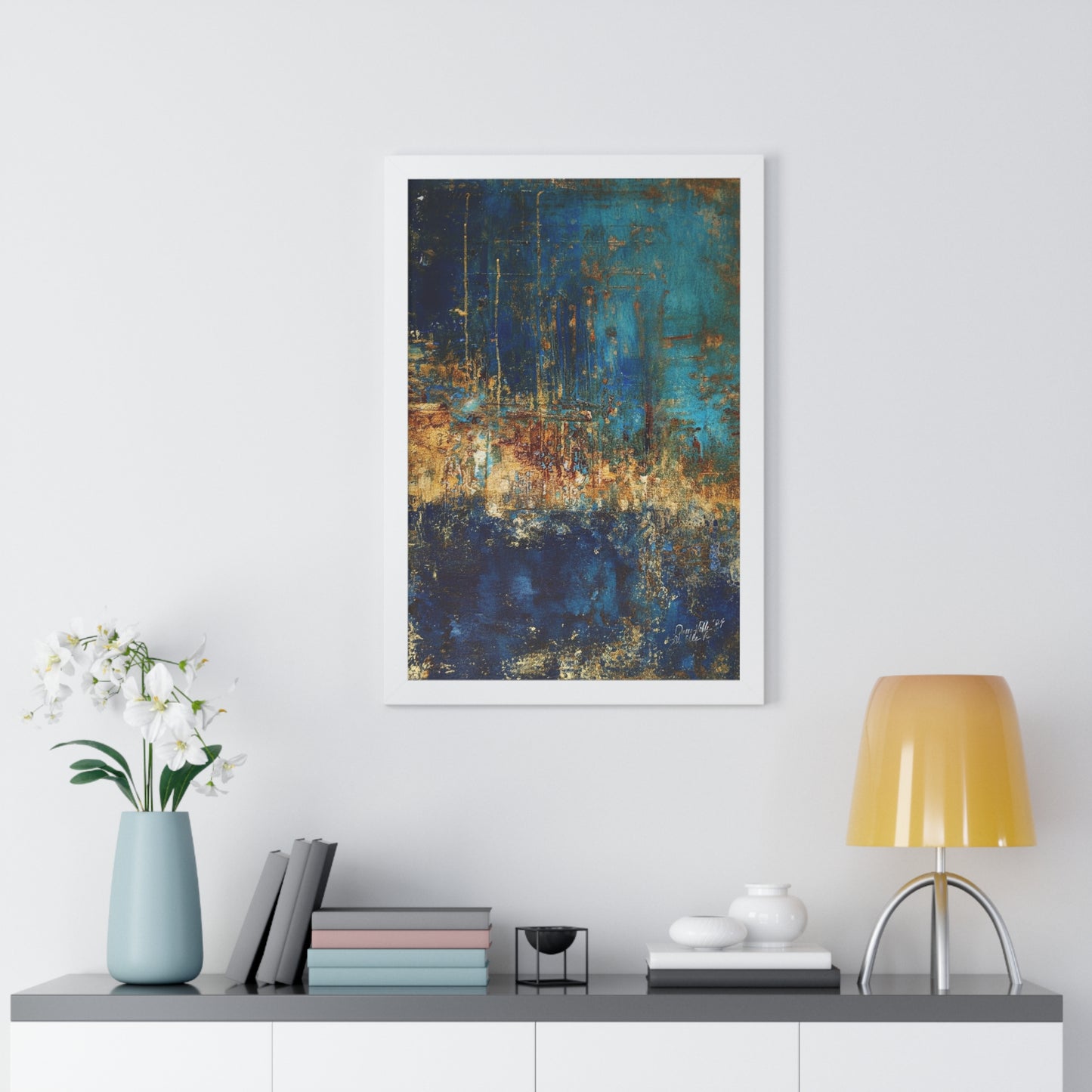 Abstract Blue Framed Vertical Poster, Modern Wall Art By QueenNoble