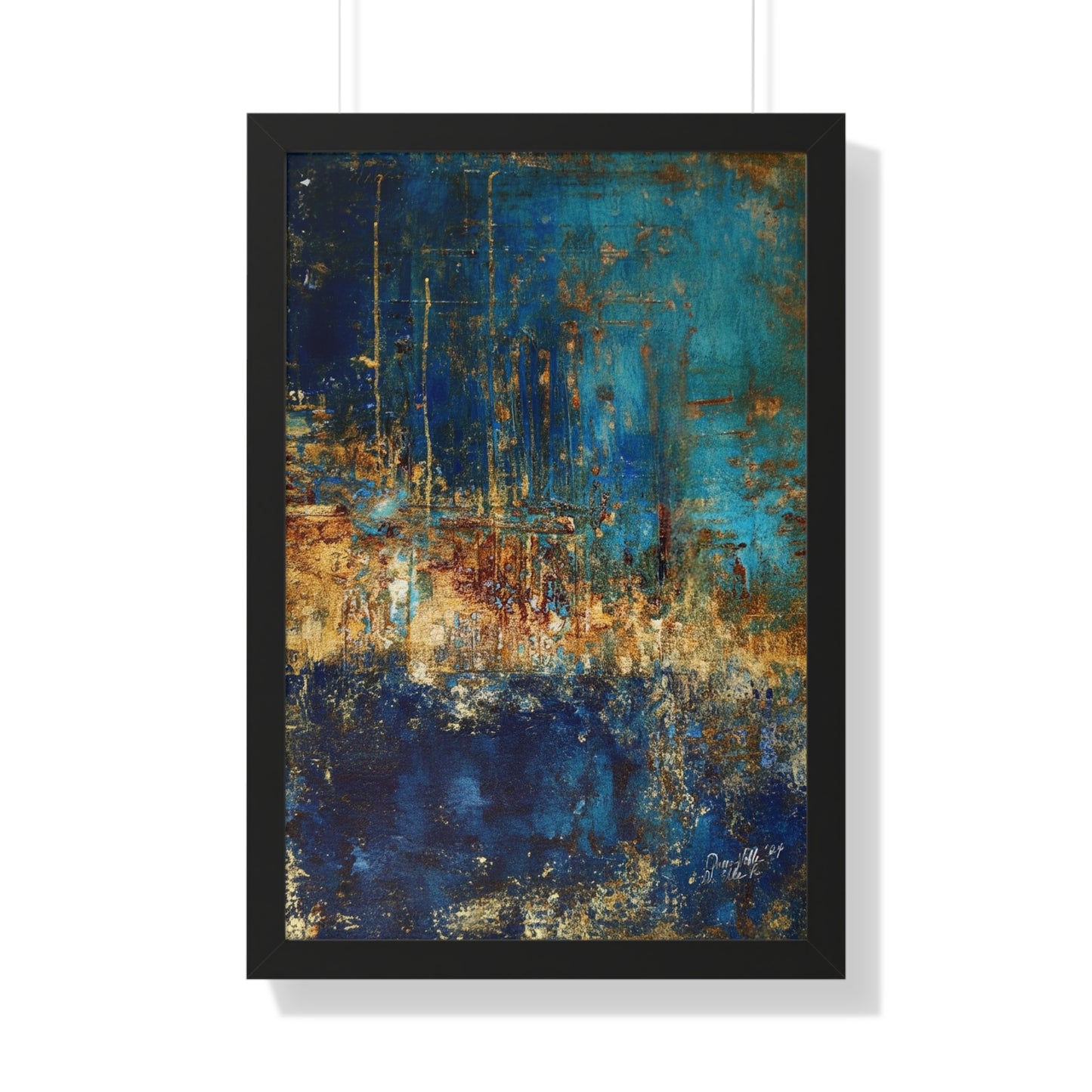 Abstract Blue Framed Vertical Poster, Modern Wall Art By QueenNoble