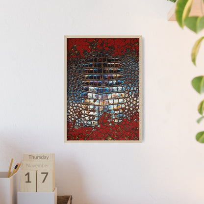 Red Crocodile Style Wall Art Stylish Wooden Frame Poster By QueenNoble
