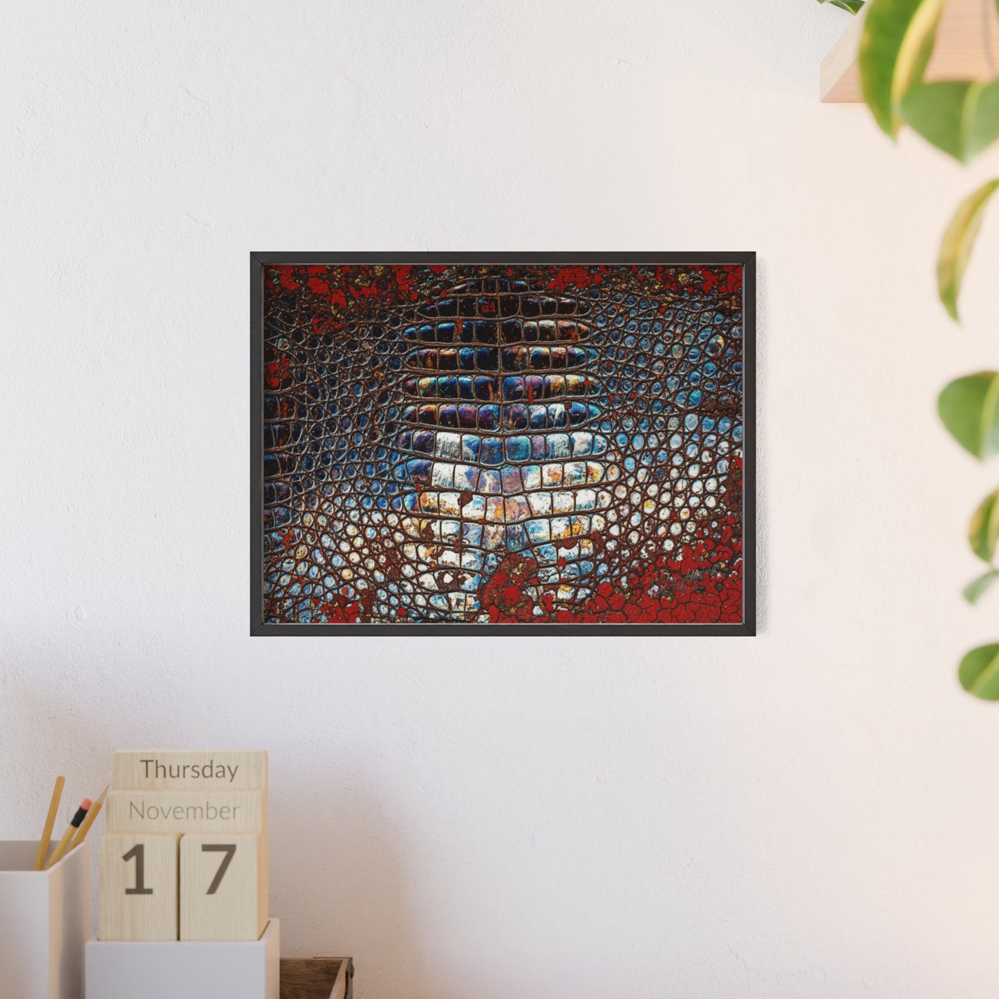 Red Crocodile Style Wall Art Stylish Wooden Frame Poster By QueenNoble