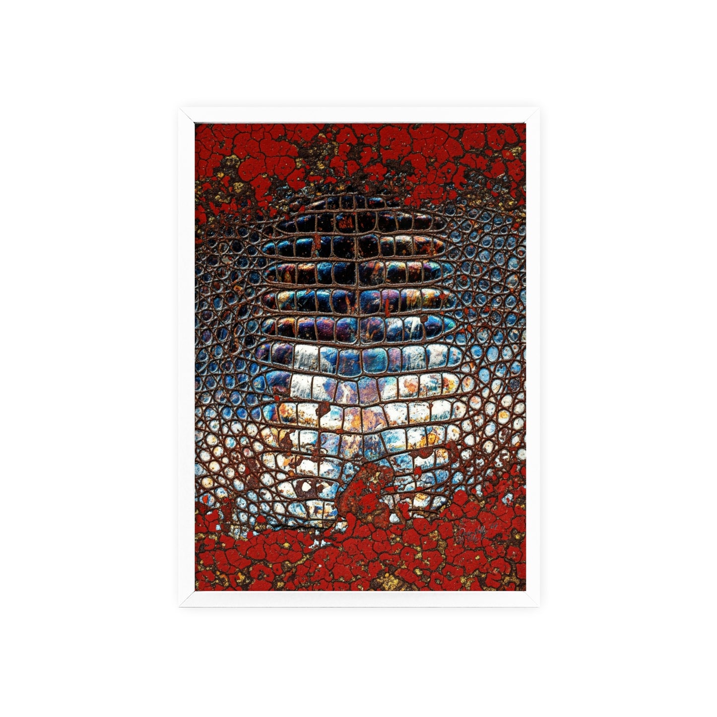 Red Crocodile Style Wall Art Stylish Wooden Frame Poster By QueenNoble