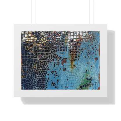 Cracking Mosaic Framed Poster, Unique Blue Wall Art Print By QueenNoble