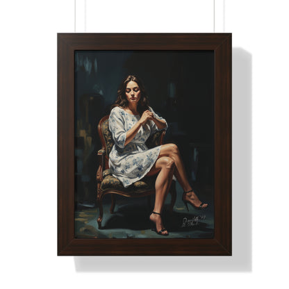 Lady On Chair Framed Vertical Poster for Home Decor, Wall Art Print