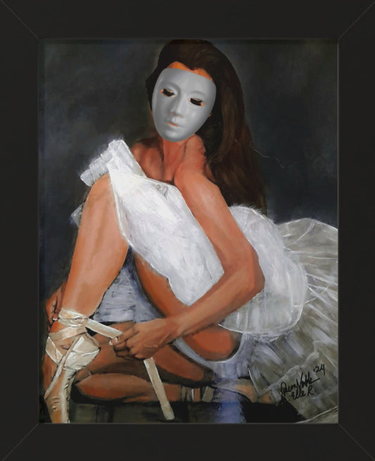 Ballerina With A Mask Wall Print Framed Vertical Poster By QueenNoble