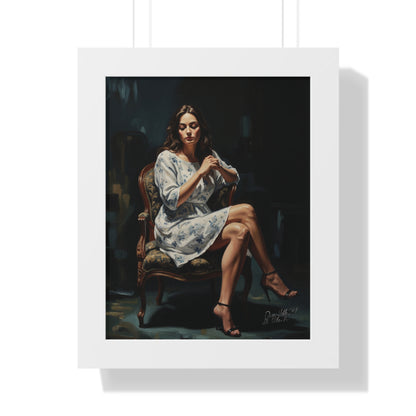 Lady On Chair Framed Vertical Poster for Home Decor, Wall Art Print