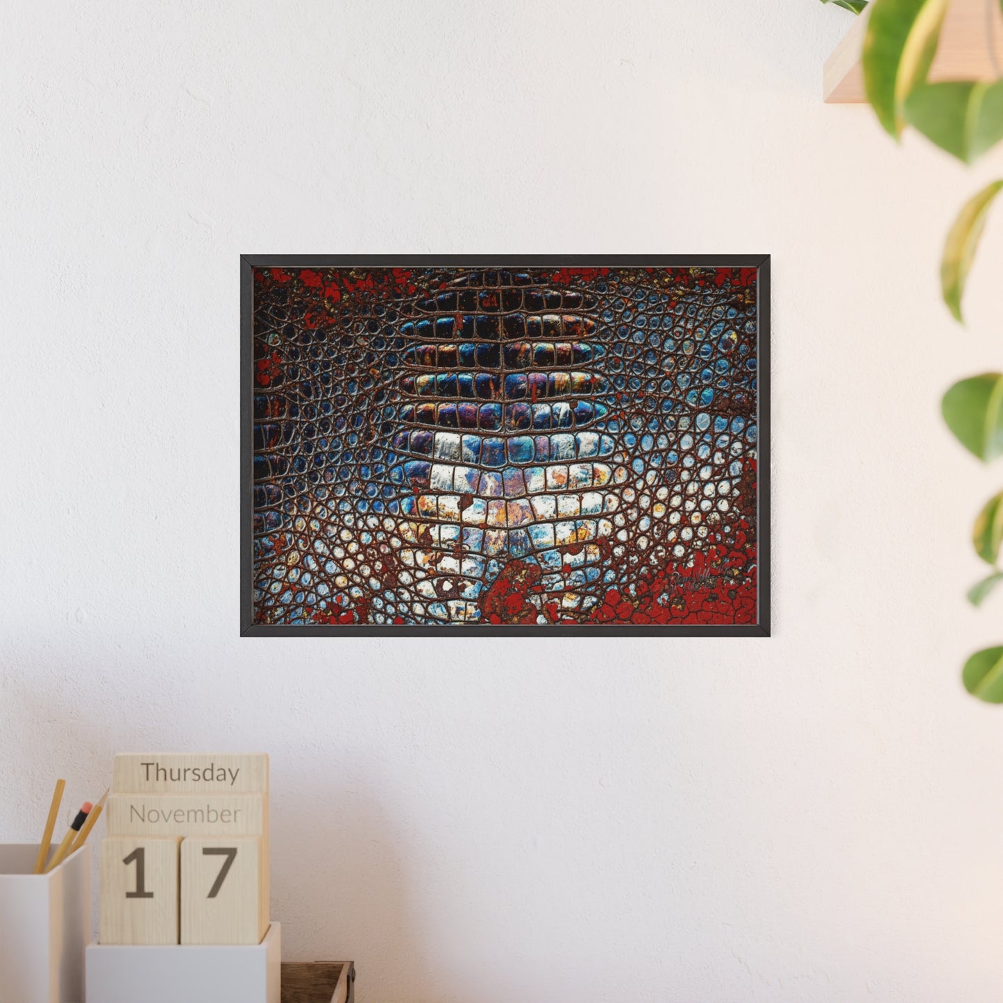 Red Crocodile Style Wall Art Stylish Wooden Frame Poster By QueenNoble