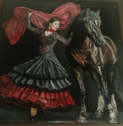 Flamenco Dancer With Horse Original Painting One Of A Kind Art
