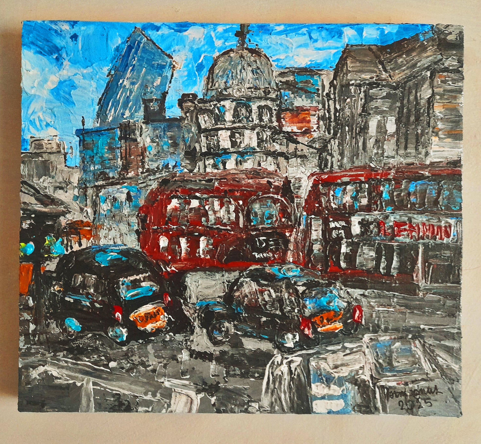 A Funky Time In London Textured Original Painting Cityscape Contemporary Art