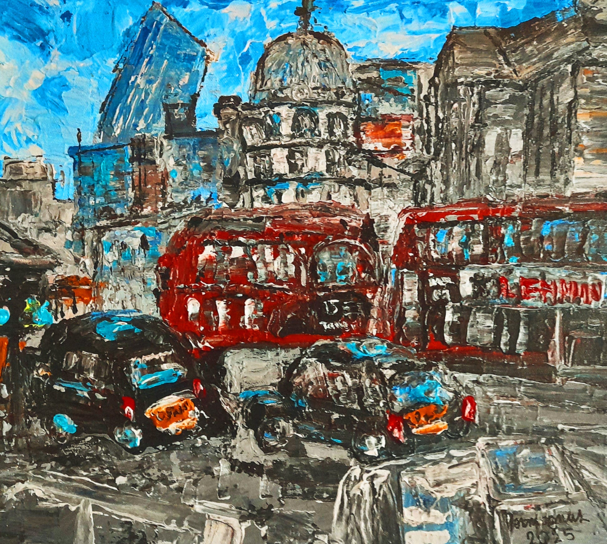 A Funky Time In London Textured Original Painting Cityscape Contemporary Art