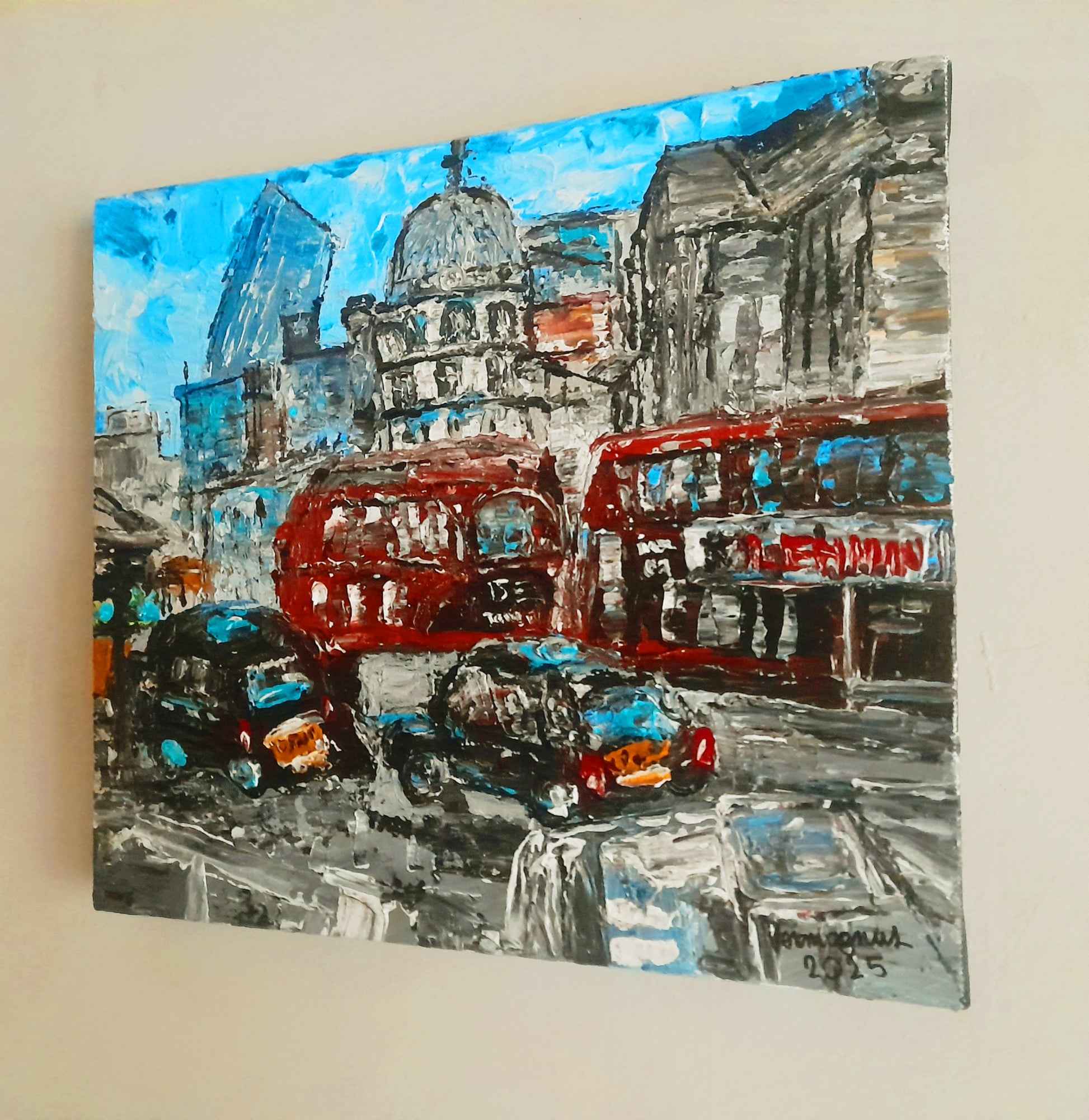A Funky Time In London Textured Original Painting Cityscape Contemporary Art