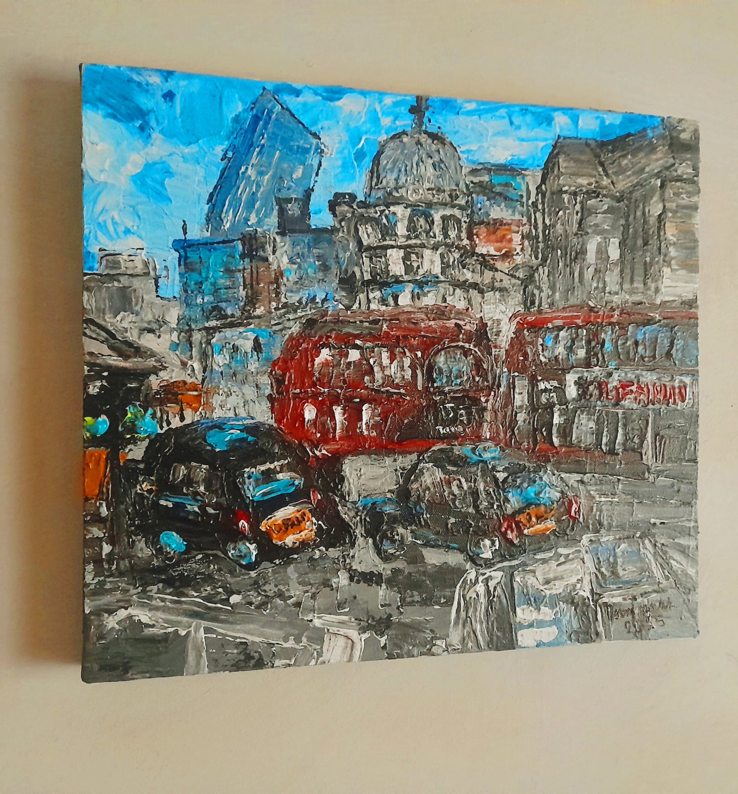 A Funky Time In London Textured Original Painting Cityscape Contemporary Art