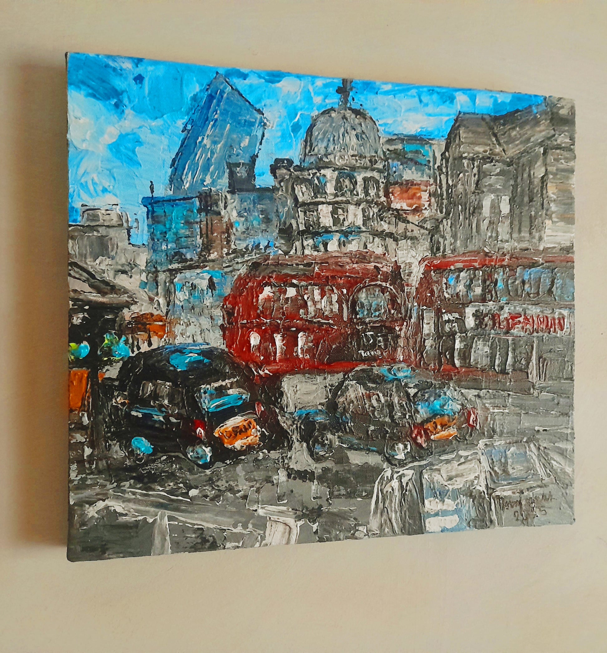 A Funky Time In London Textured Original Painting Cityscape Contemporary Art