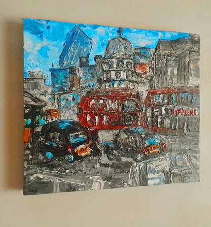 A Funky Time In London Textured Original Painting Cityscape Contemporary Art