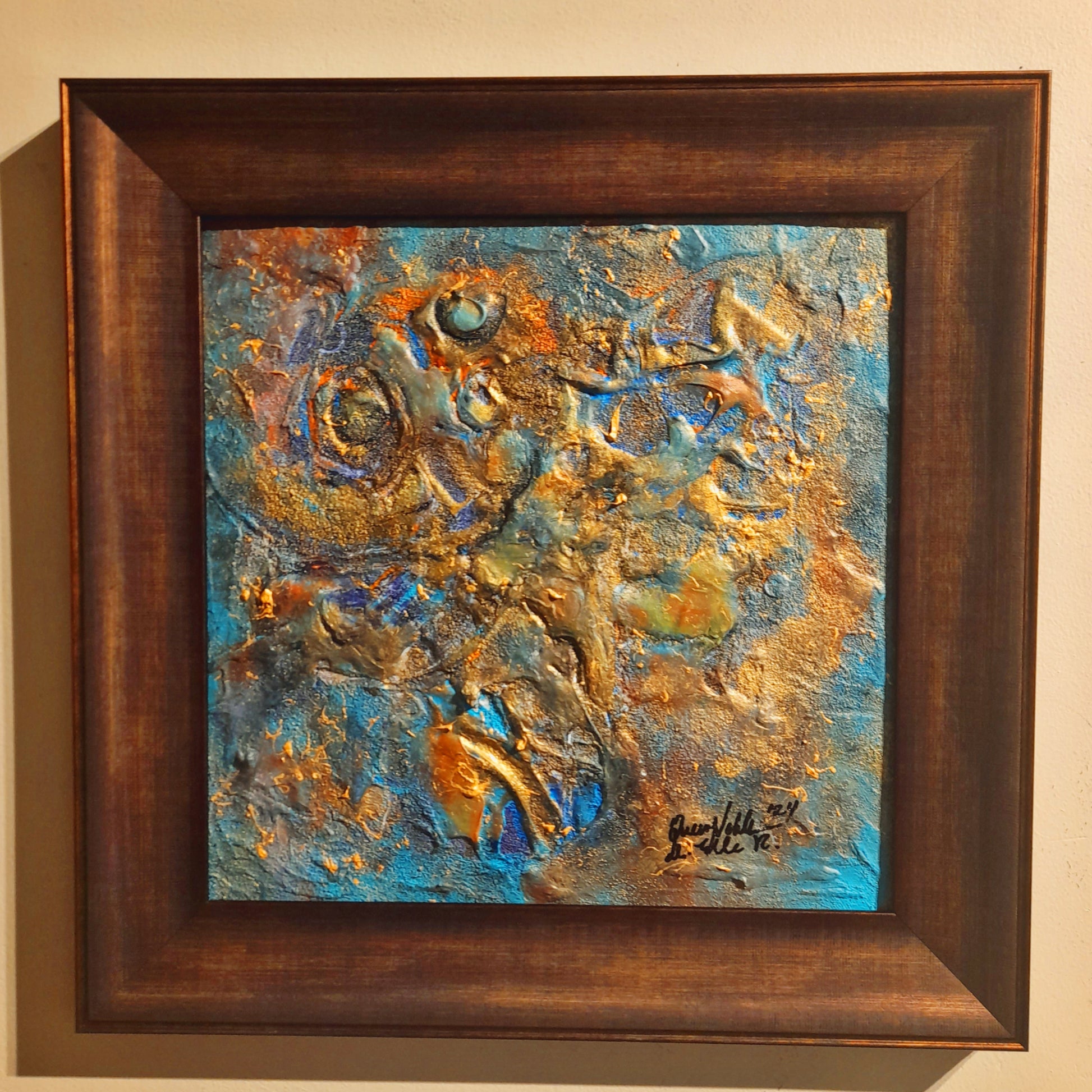 Rustic Framed Original Painting Textured Abstract Wall Artwork 