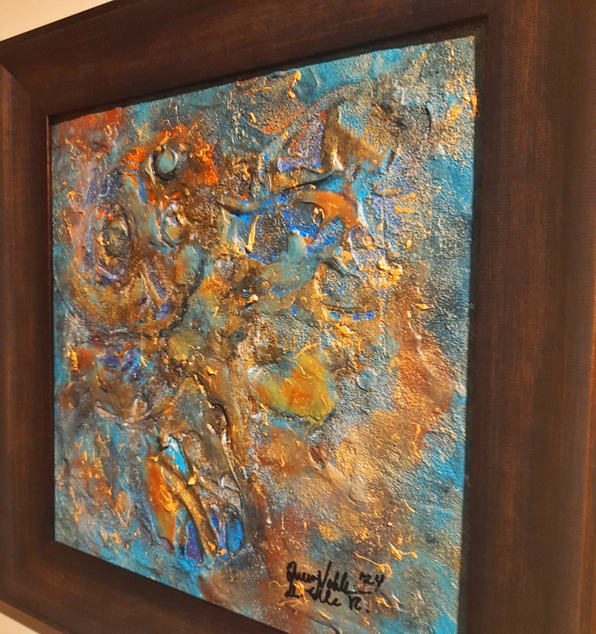 Rustic Framed Original Painting Textured Abstract Wall Artwork 