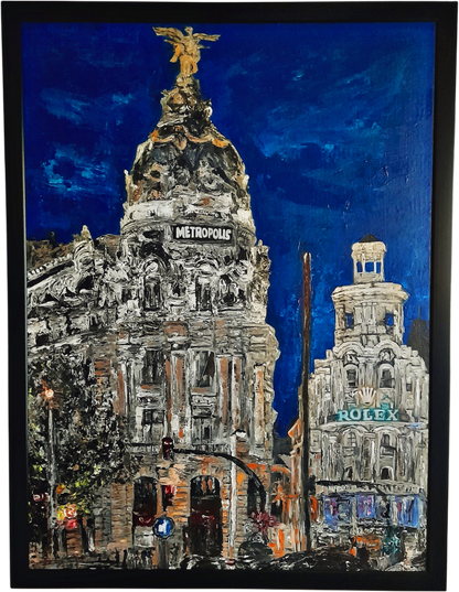 Metropolis Madrid Cityscape Original Painting Contemporary Impasto 
