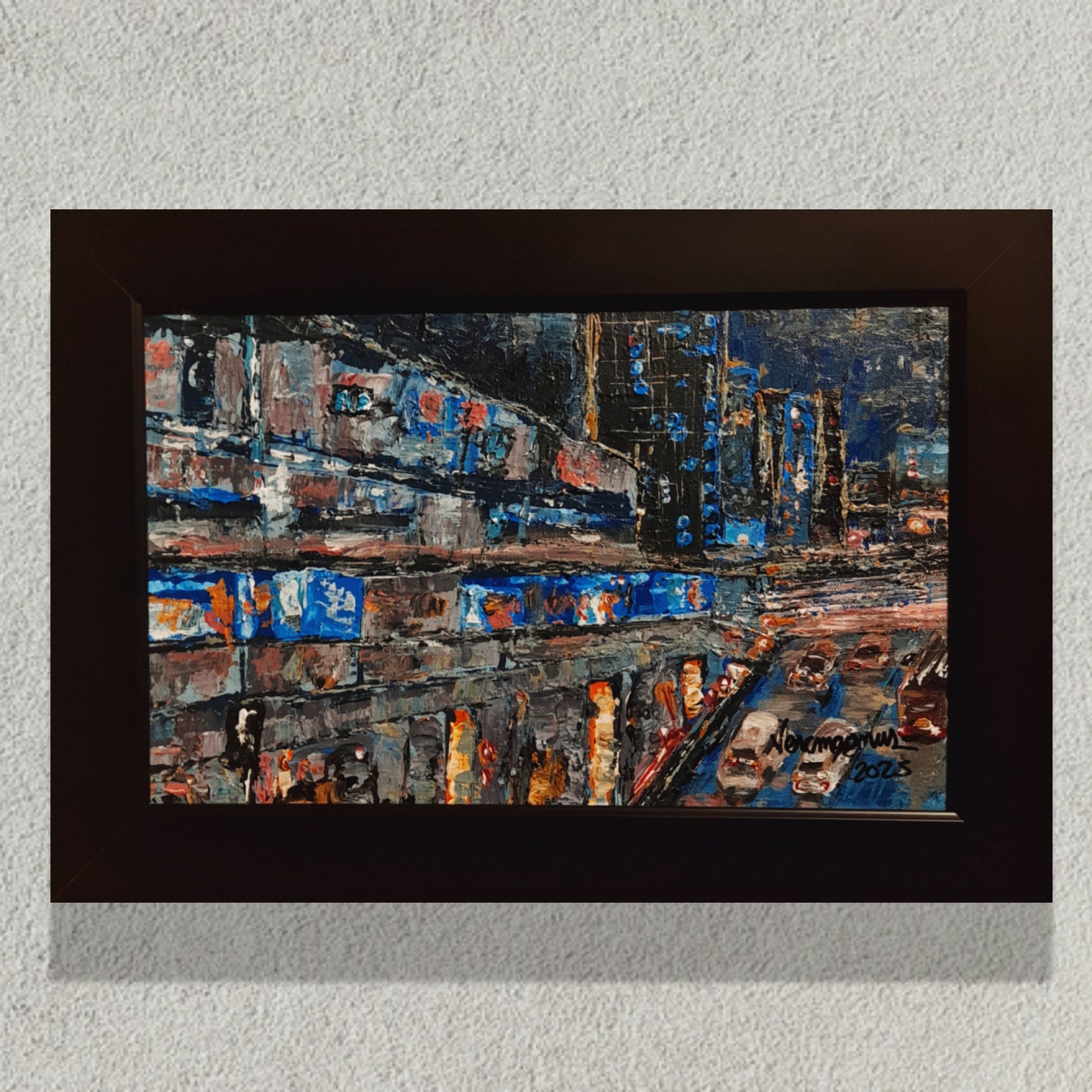 Catching The Last Train Textured Original Framed Cityscape Painting